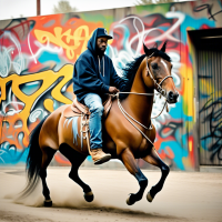 skeme graffiti artist riding a horse